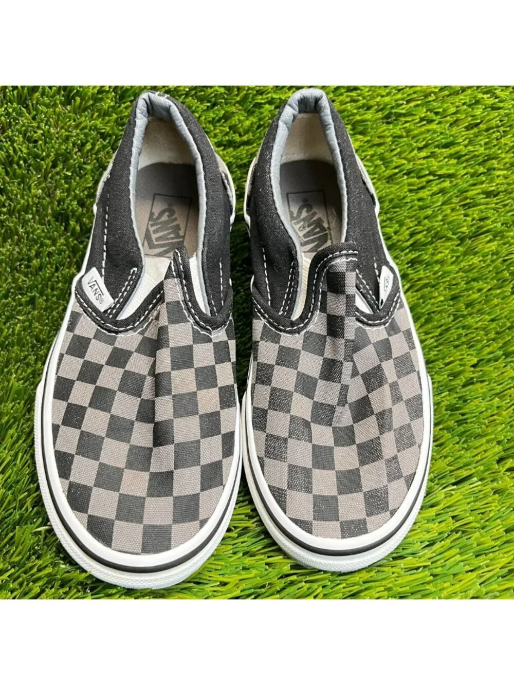 Vans Classic Slip-On Boys Size 1.5Y Black Gray Athletic Skate Shoes Sneakers